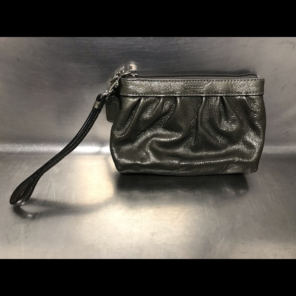 Coach Small Metallic Green Wristlet -  EUC